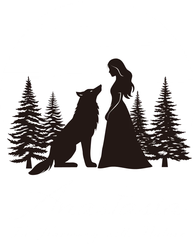 Anastasiaのロゴ：自然と調和する女性とオオカミのシルエット